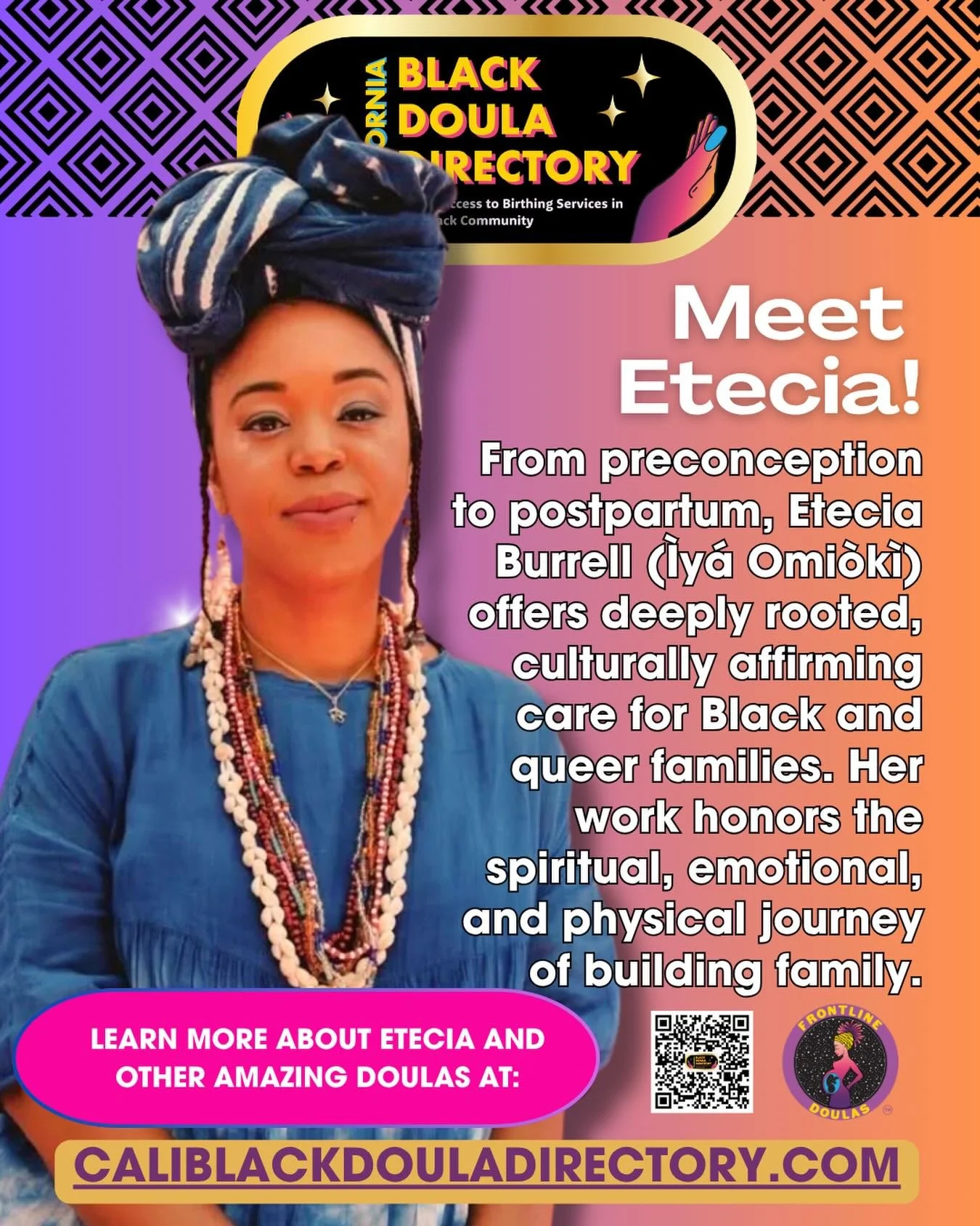 Meet Etecia Burrell, also known as &Igrave;y&aacute; Omi&ograve;k&igrave;, a full-spectrum doula, student midwife, clinical herbalist, and Traditional African Medicine practitioner rooted in ancestral healing and Black liberation.

A 4th-generation B