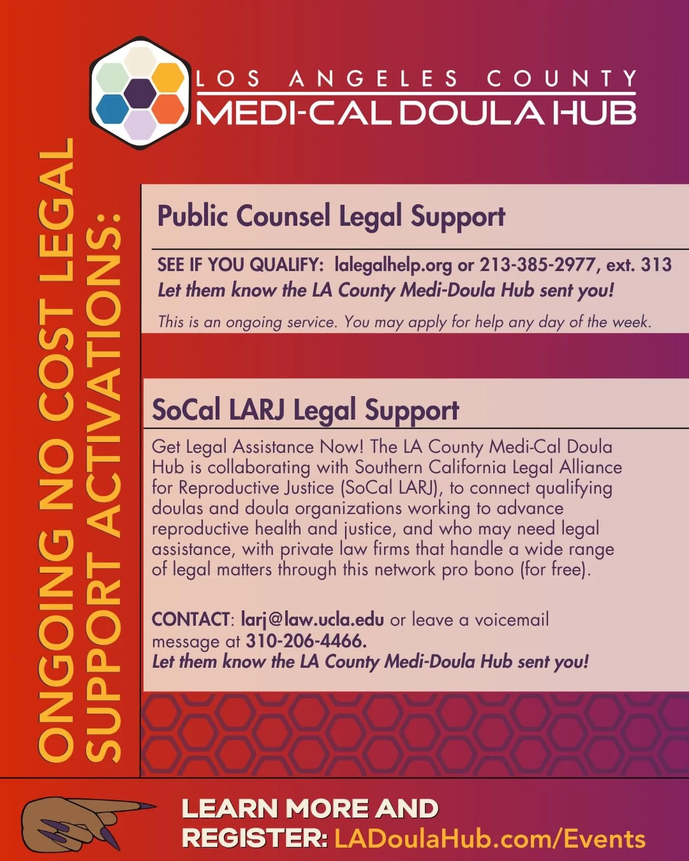 Hey Doulas!&nbsp;

Do you need to speak with a lawyer to ask the critical legal questions you have for your doula business and practice? Don&rsquo;t Miss Out on TWO amazing opportunities to receive free legal aid and assistance from our community par