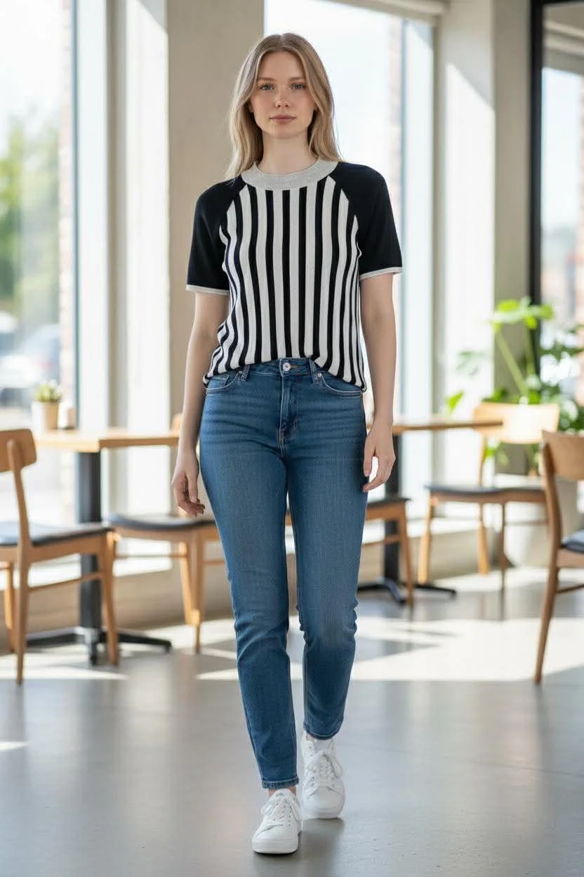 Silk cashmere striped Pullover blouse
