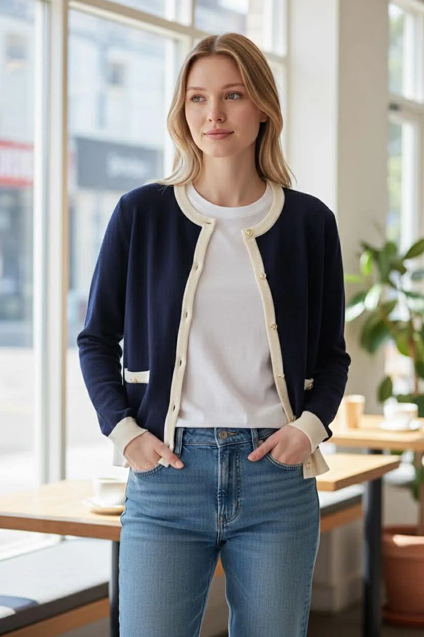 Cardigan sweaters casual crew neck long sleeve Button up open front