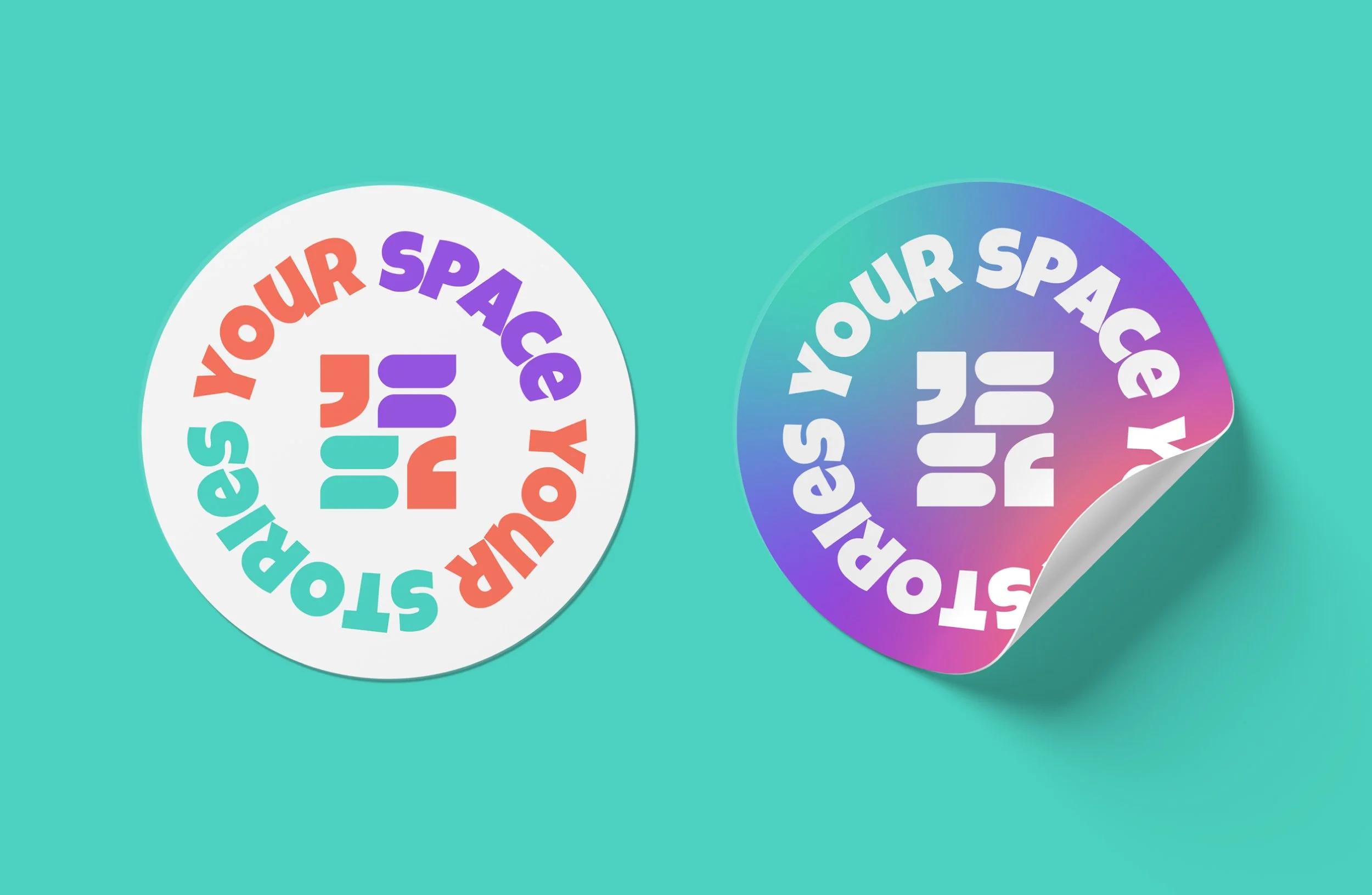 Circular sticker designs created for YSYS in white and gradient colorways featuring the podcast's circular submark logo