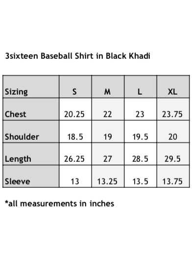 3sixteen Baseball Shirt - Black Khadi Handstitch