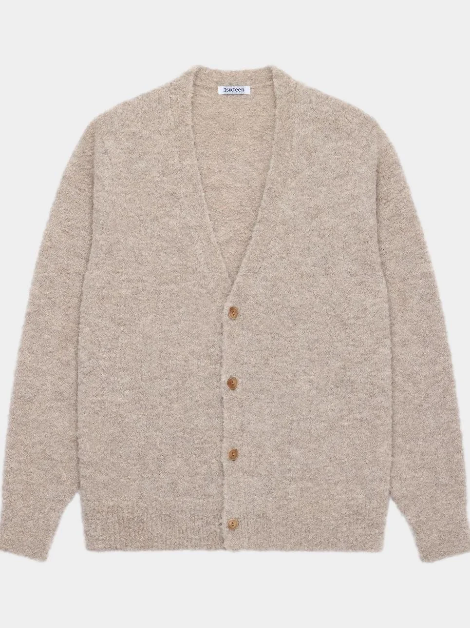 V⁠-⁠Neck Cardigan in Khaki Boucle Alpaca