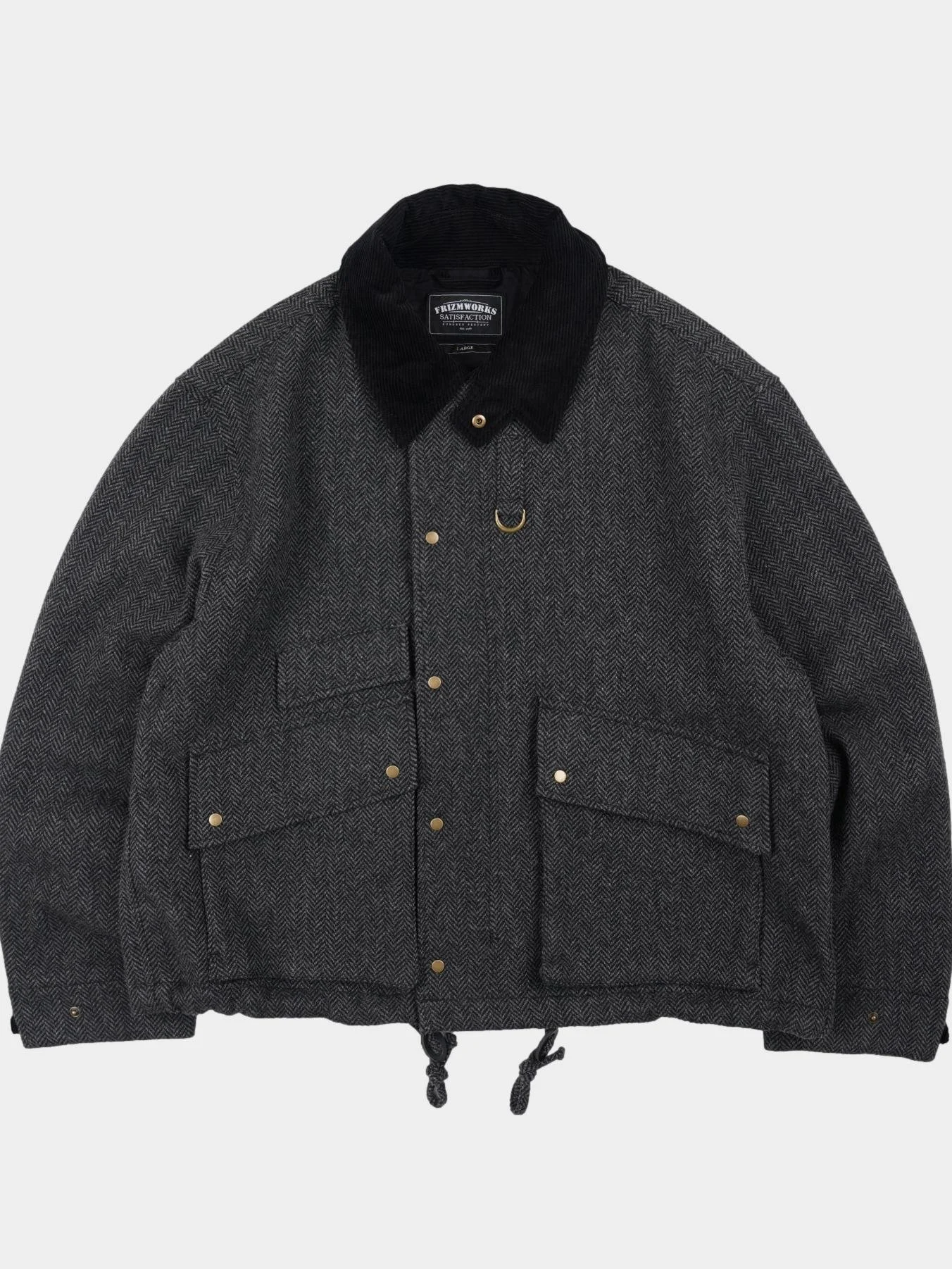 Herringbone Wool Hunting Jacket in Grey/Black