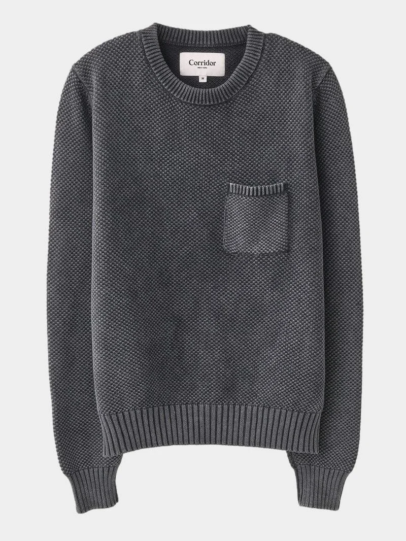 Pocket Crewneck in Washed Black