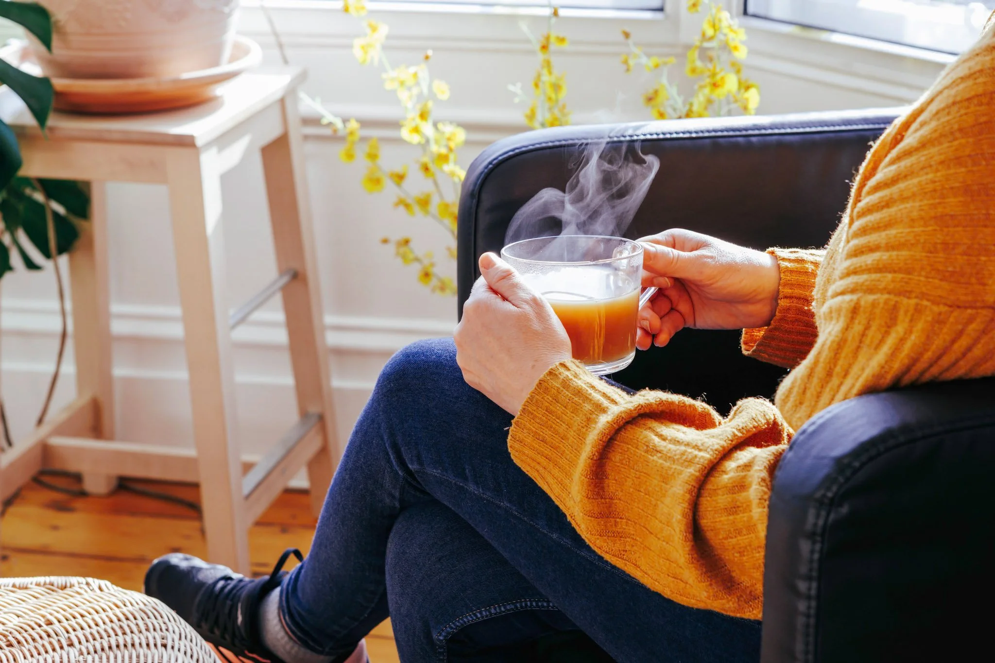 Ayurvedic Consultation Client having cup of Tea