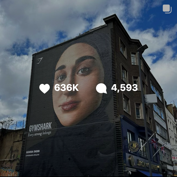 Collab post between @leanadeeb and @gymshark, garnering 636k likes and over 4.5k comments 