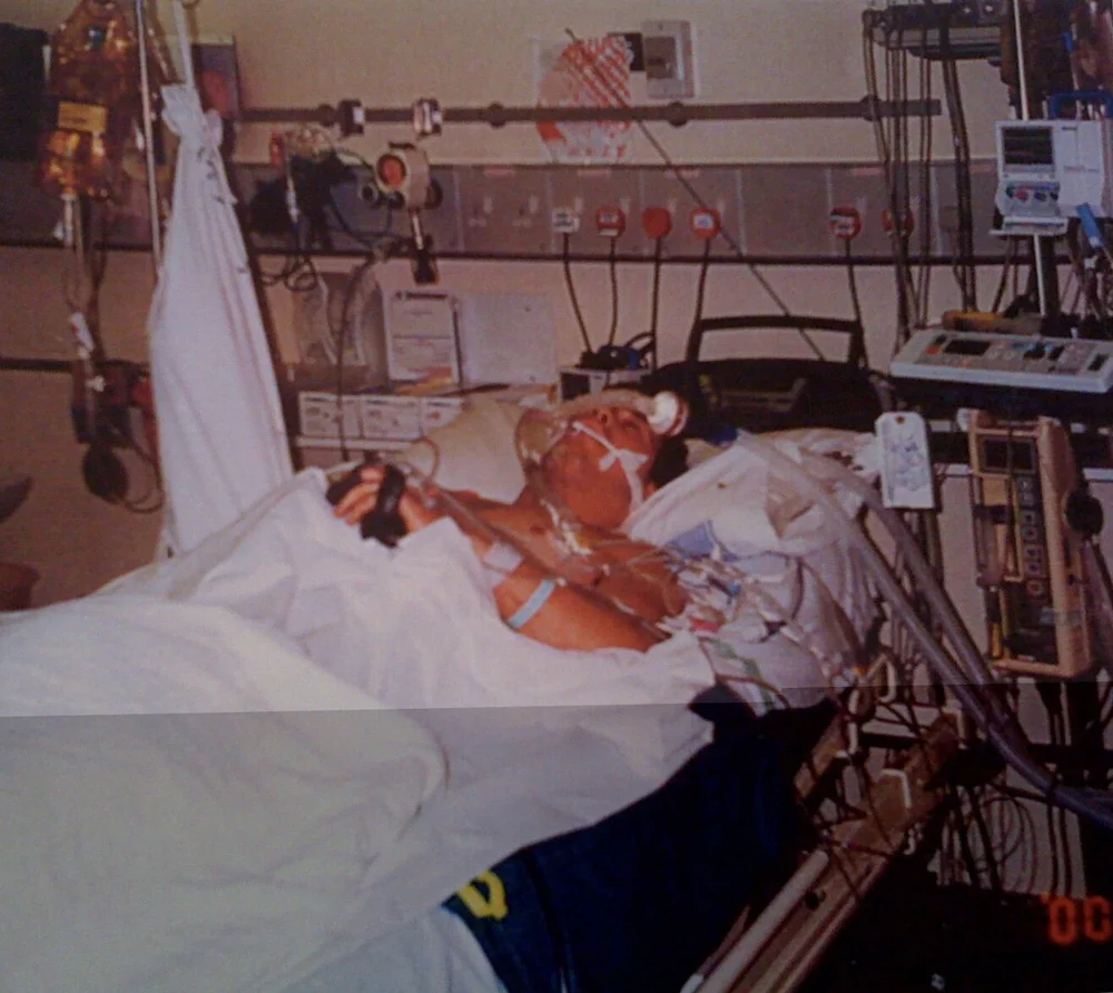 Tim on life support in intensive care after the accident