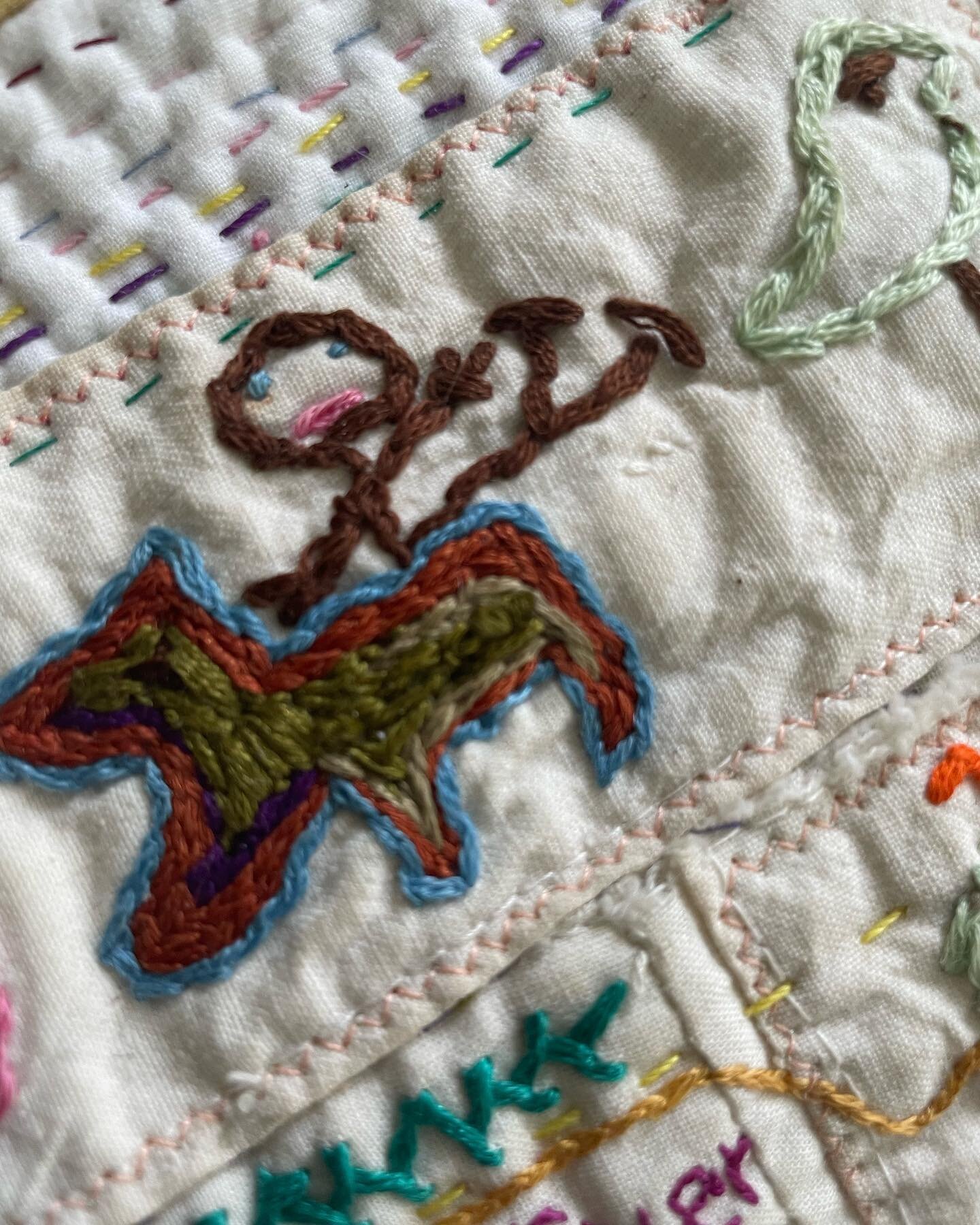 Been making quilts and embroidering for a long time. I embroidered a song written by a friend when I was a teenager over 50 years ago and made it into a quilt around 10 years ago. Piecing things together over the decades. Revisiting it at the home of