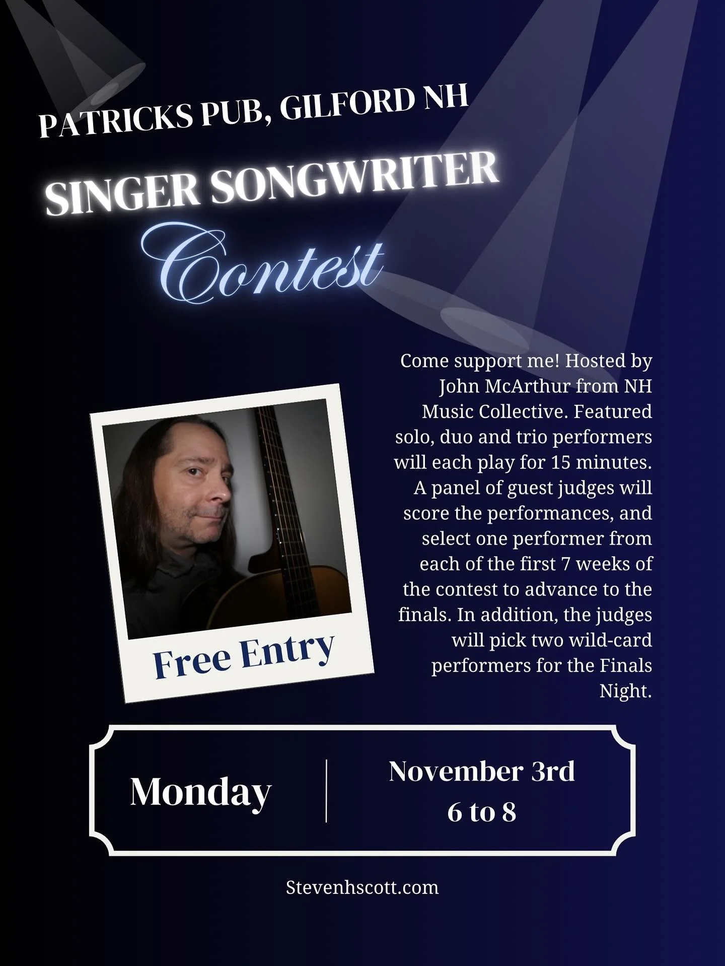 Hey, it&rsquo;s me! I&rsquo;m back. I&rsquo;ve entered myself into a singer songwriter contest at @patrickspub603 this Monday evening 6 to 8. A great opportunity to shake off some 🕸️ and 🦋. Hosted by @jtmcarthur from @nhmusiccollective .

Would lov