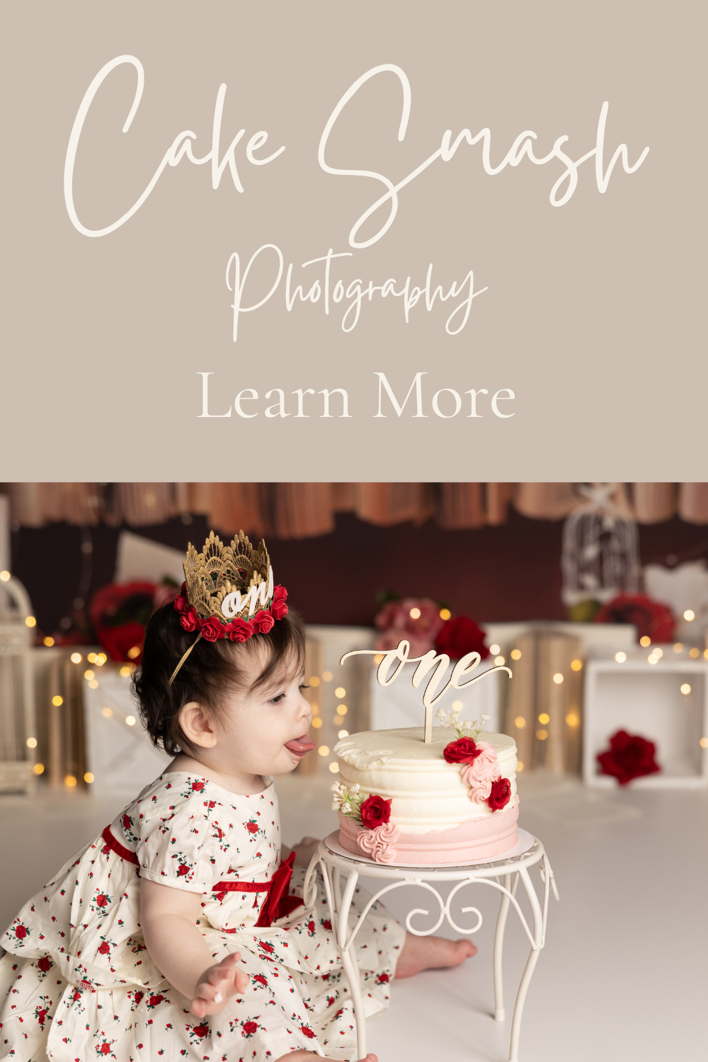 First birthday cake smash photography session featuring a themed setup by Austin cake smash photographer Jessica Doffing.