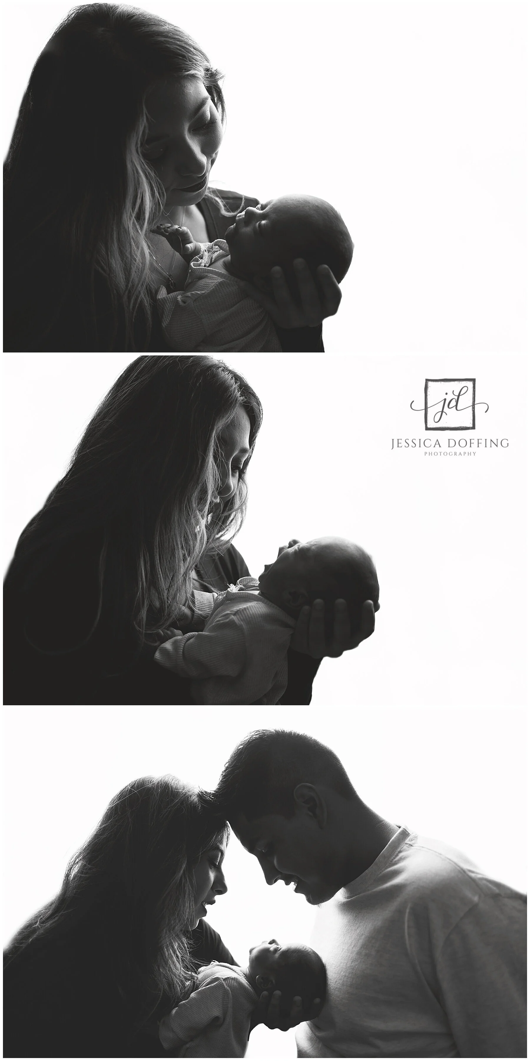 Black and white portraits of Baby Madx with his parents during a heartfelt newborn photography session in Austin.