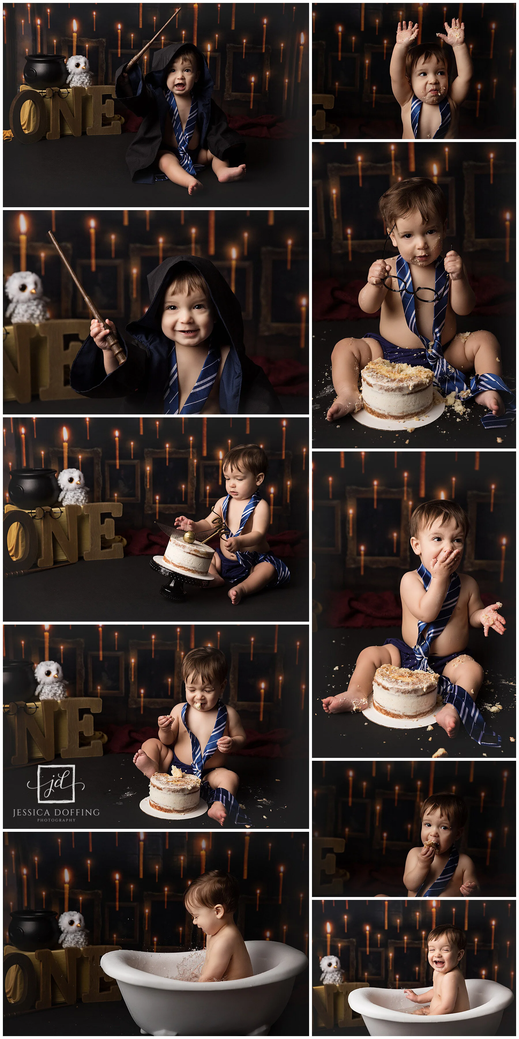 Harry Potter themed first birthday photoshoot in Austin with magical details