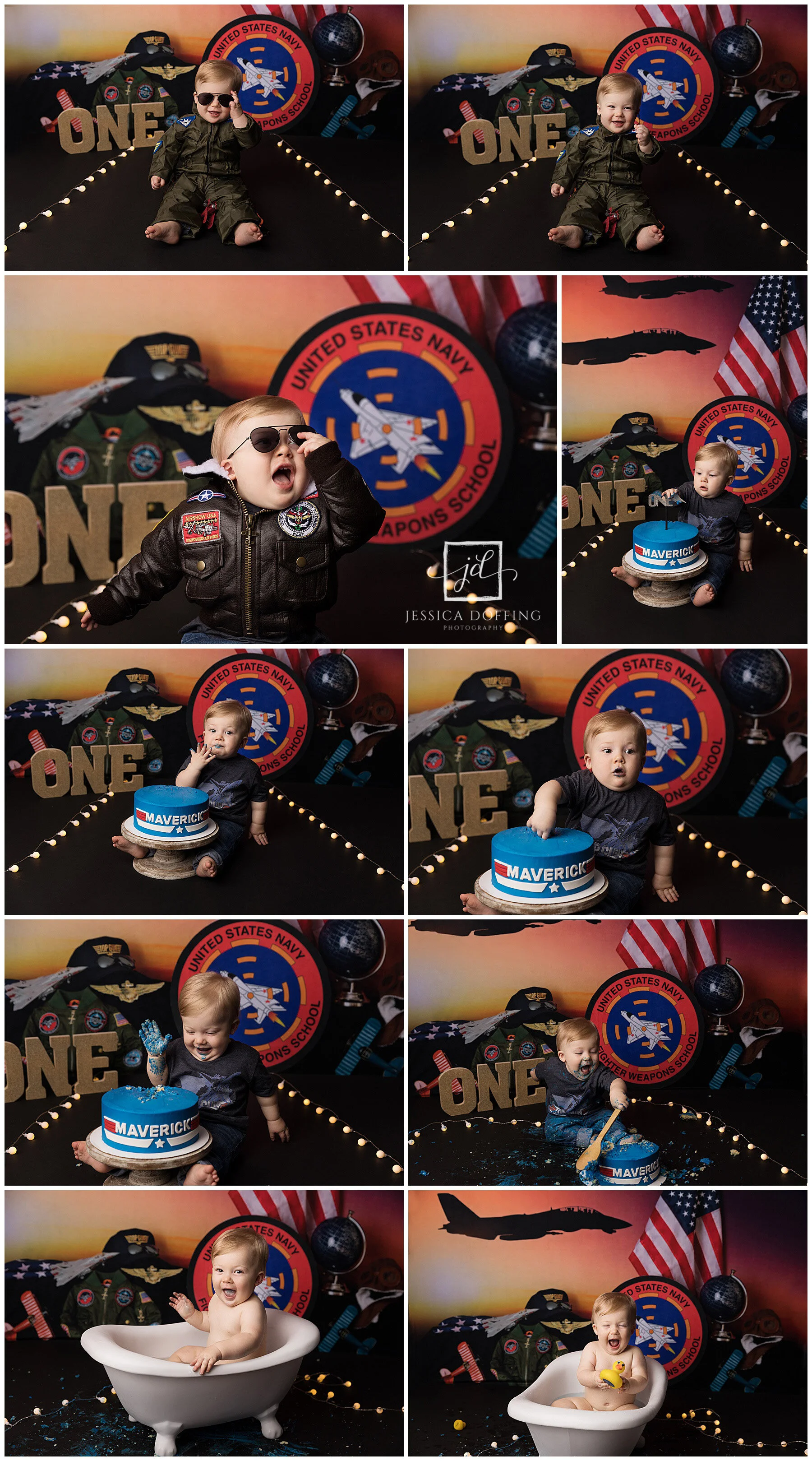 Top Gun inspired cake smash theme with aviation details in Austin, TX
