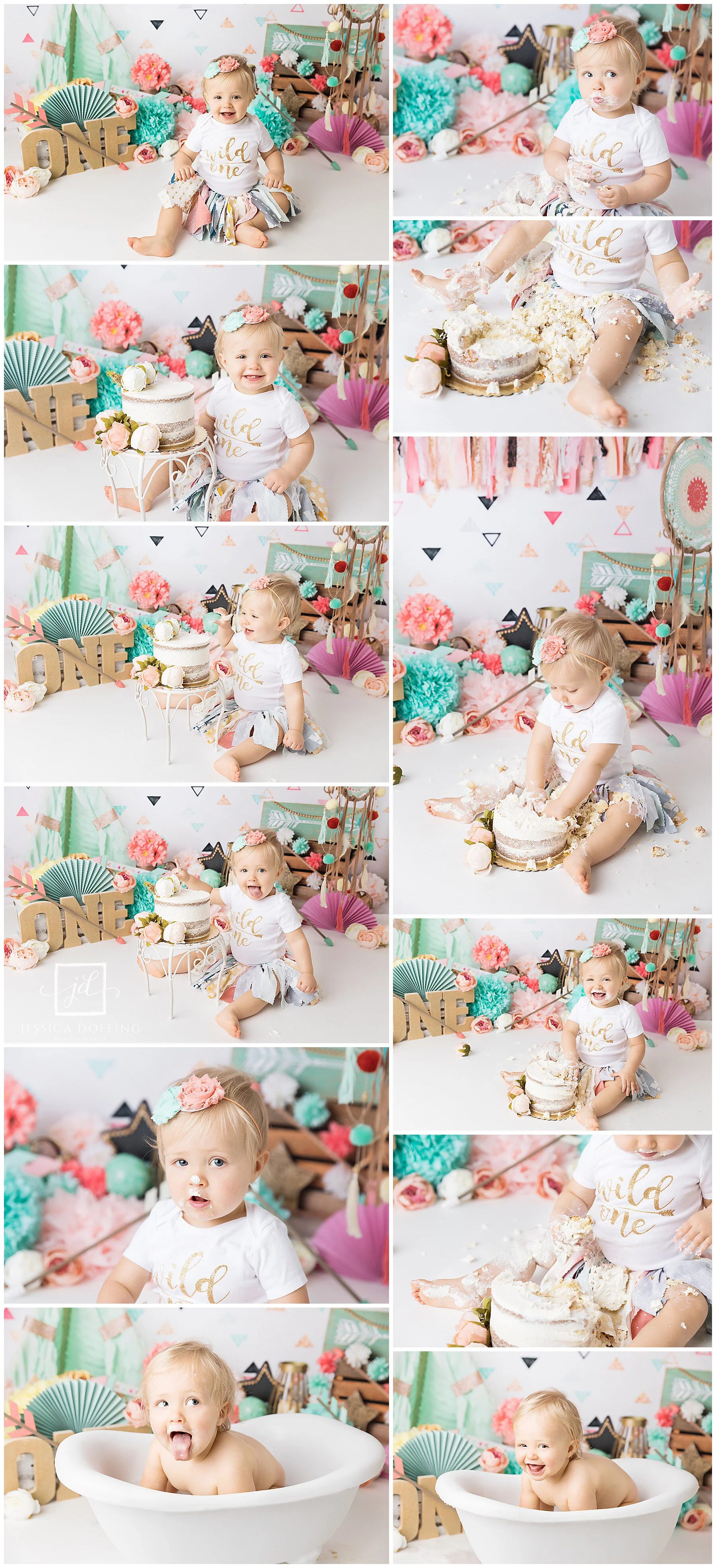 Wild One girl first birthday theme with pink and teal colors and boho styling