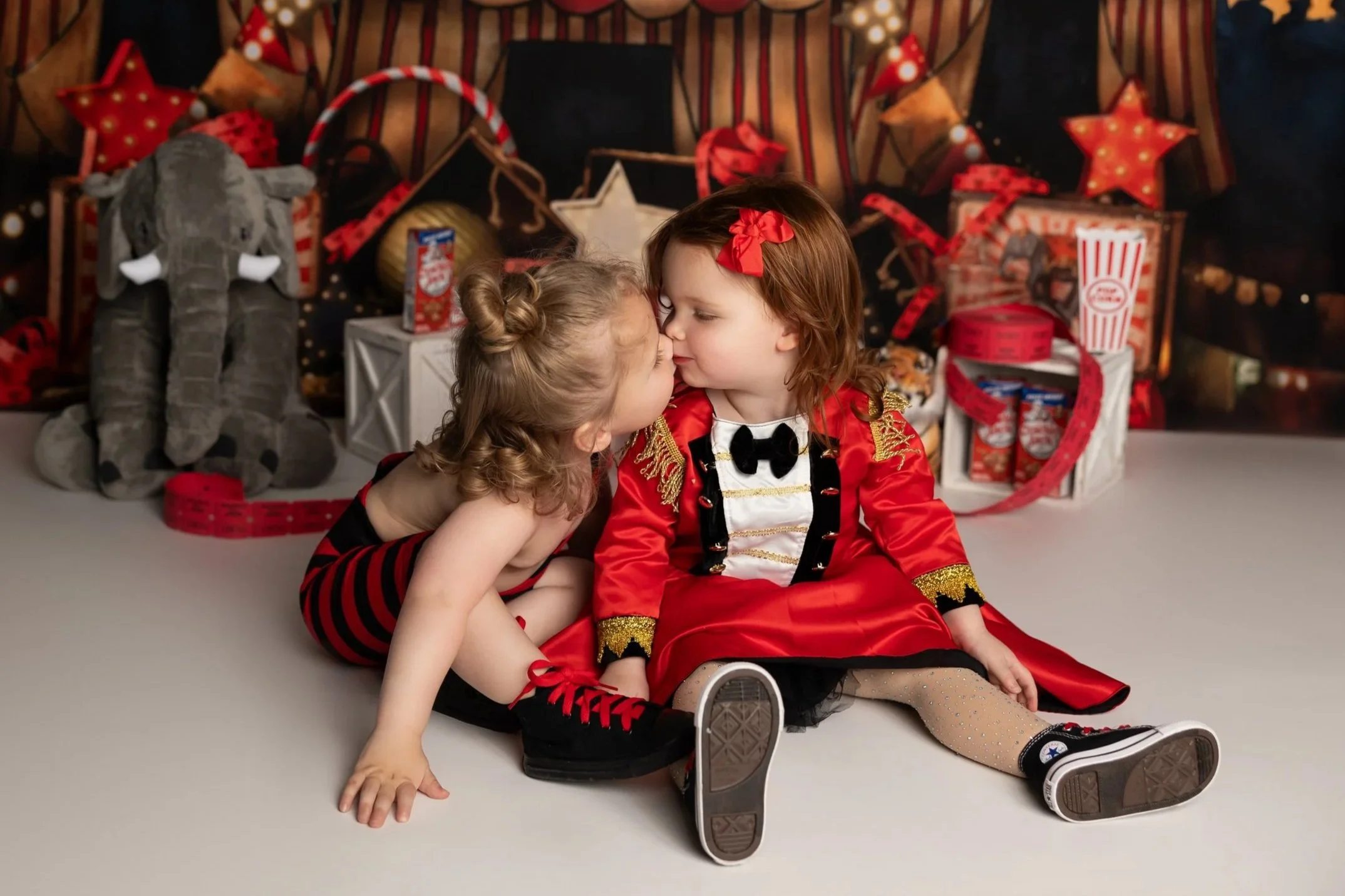 circus themed toddler milestone photos playful studio session