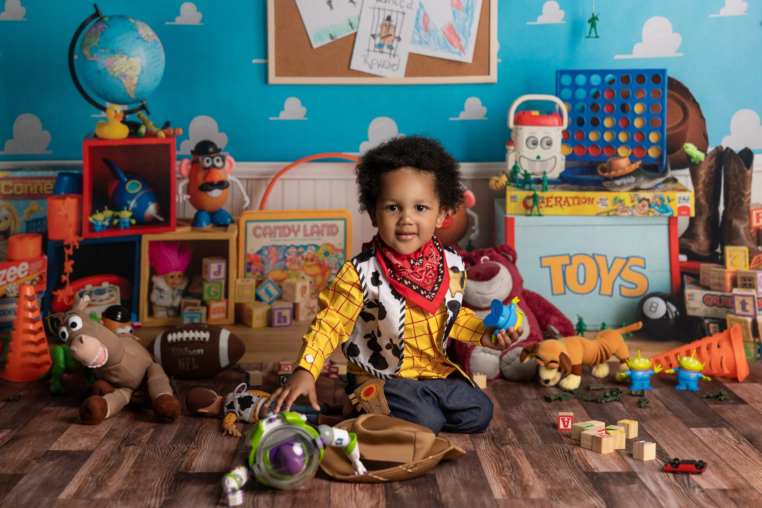 toy story toddler mini session colorful character theme