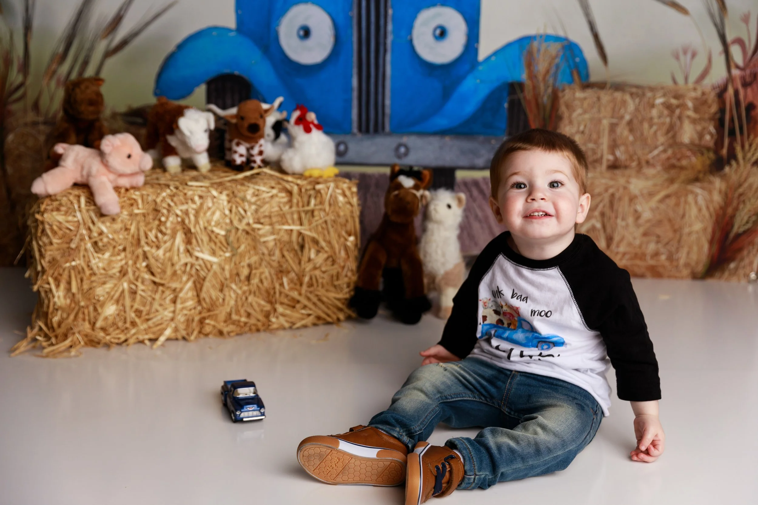 little blue truck 2 year old photoshoot toddler milestone session