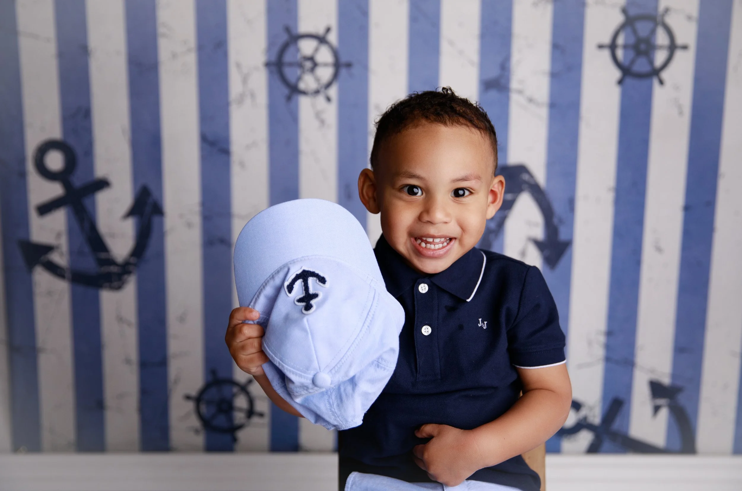 nautical themed toddler birthday photoshoot classic setup