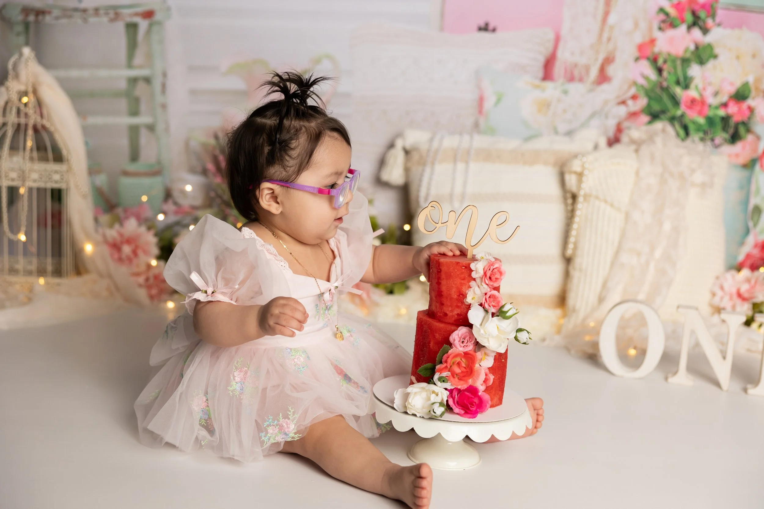 Baby girl watermelon smash first birthday session Austin