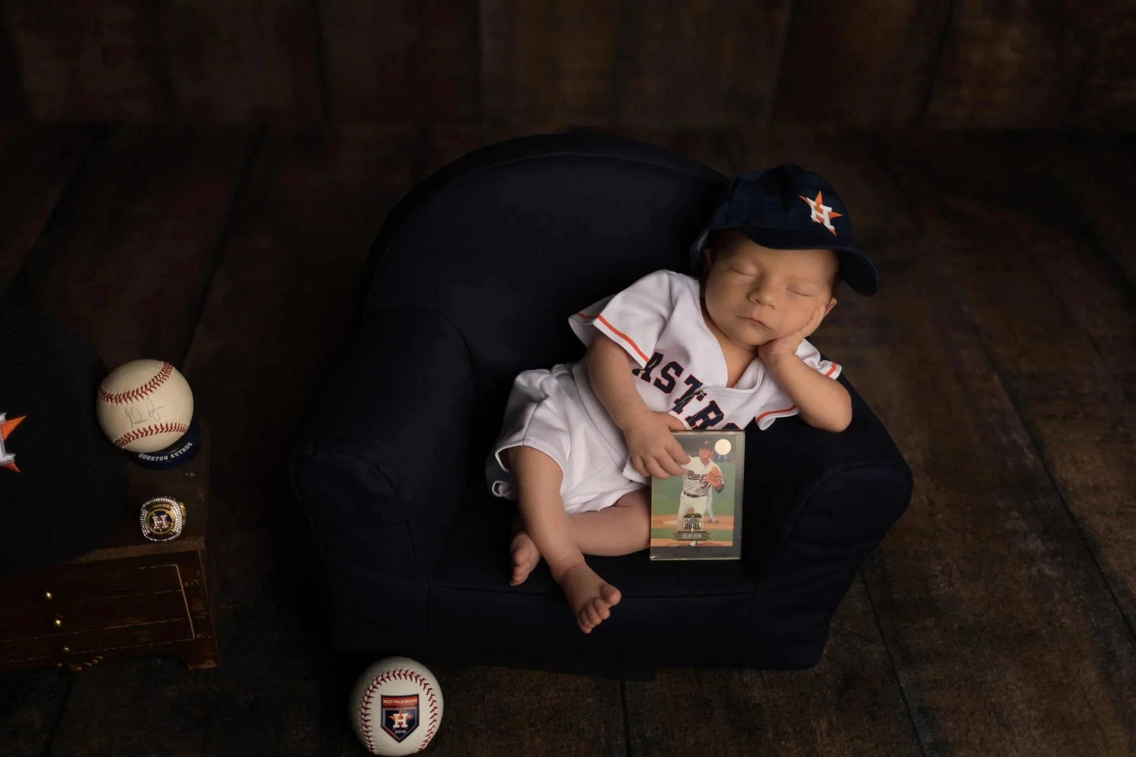 Houston Astros newborn baseball themed setup
