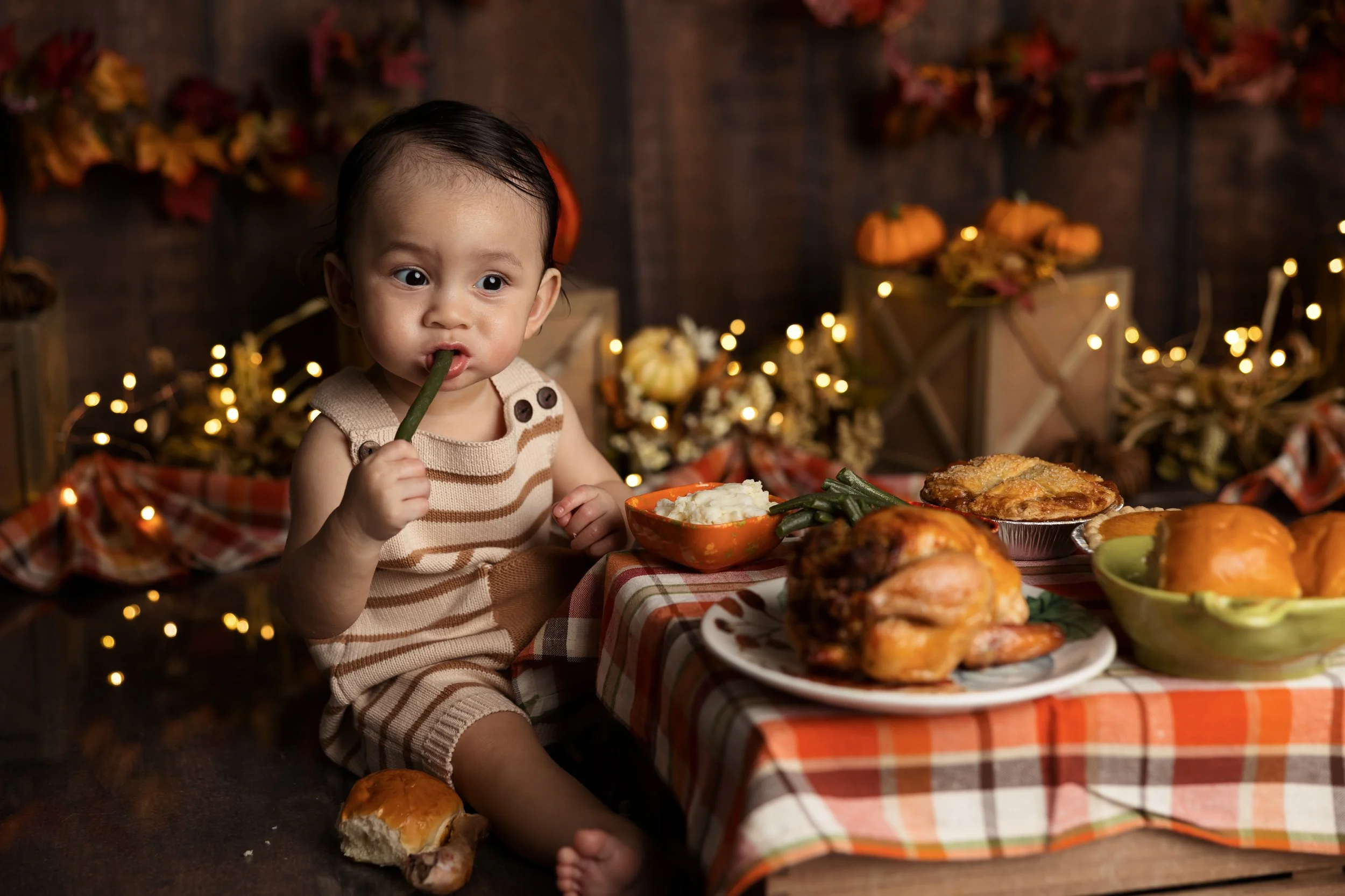 Fall First Birthday Session With Thanksgiving Food Theme