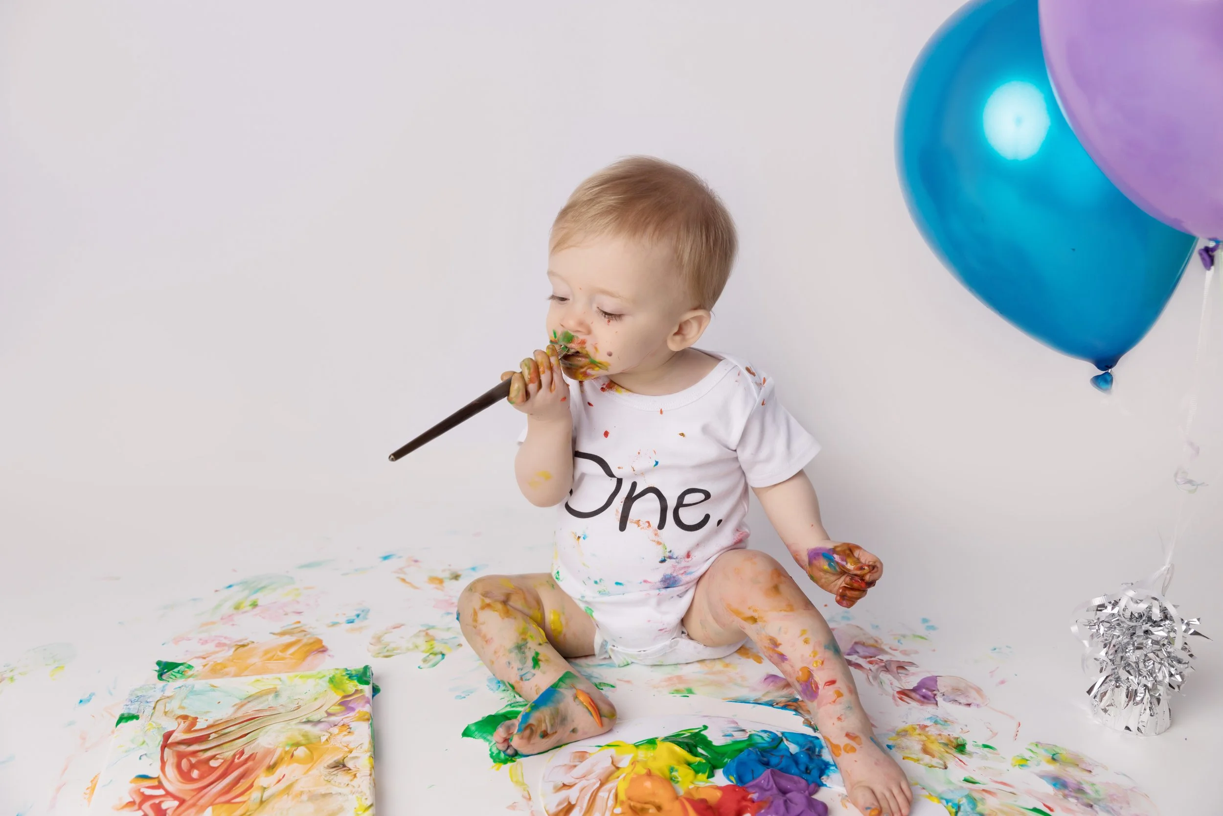 Baby Painting During Creative One Year Smash Session