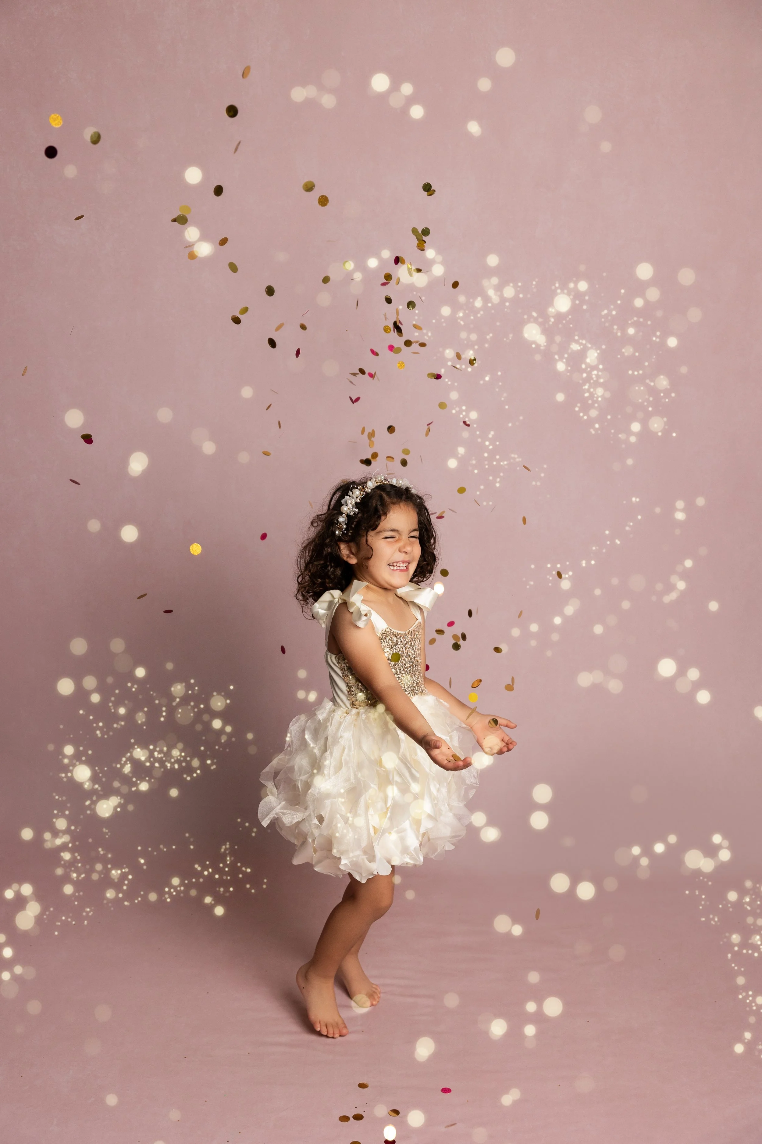 Twirling Glitter Princess Portrait in Austin Studio