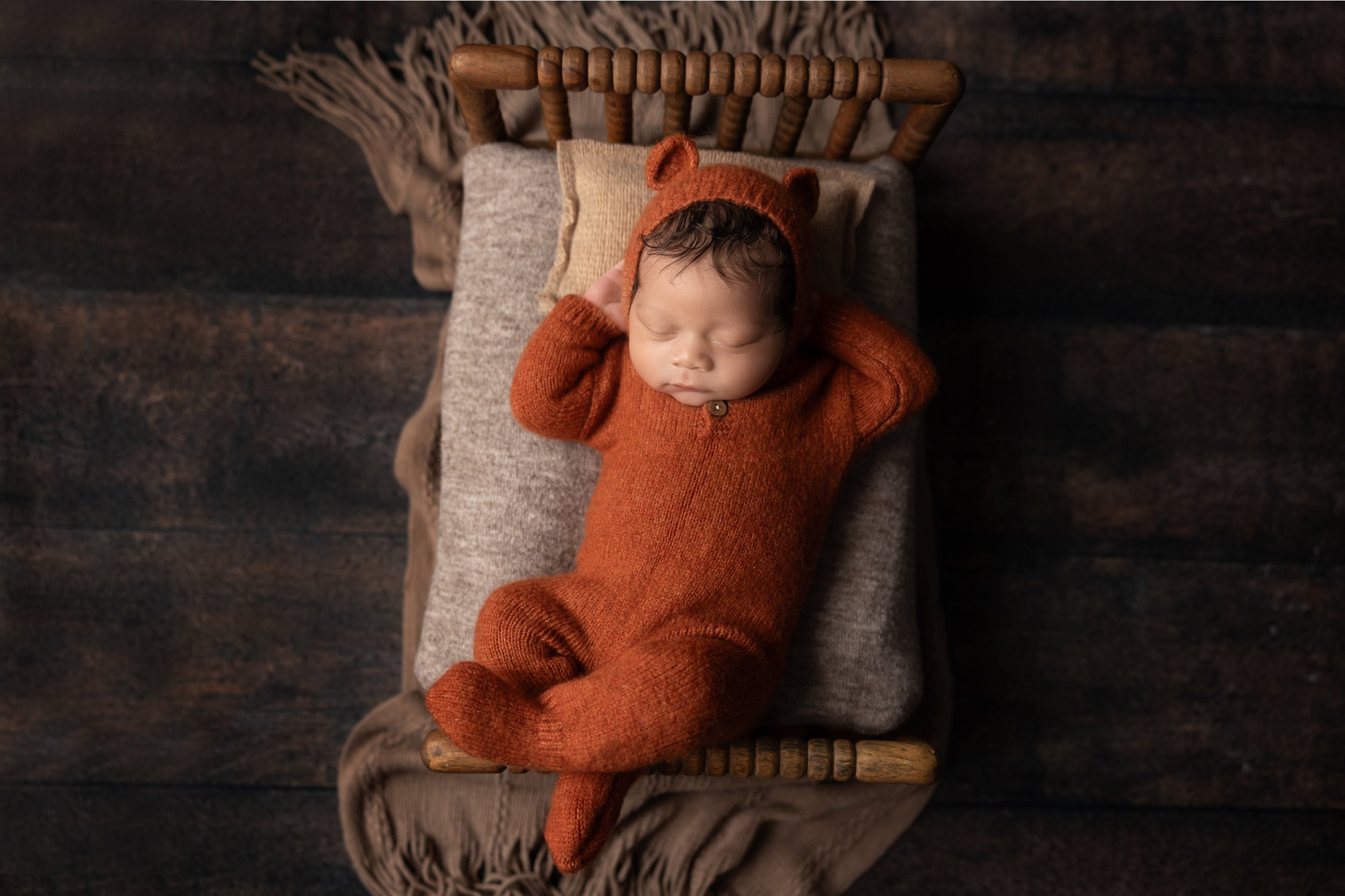 Rust Bear Bonnet Newborn Portrait