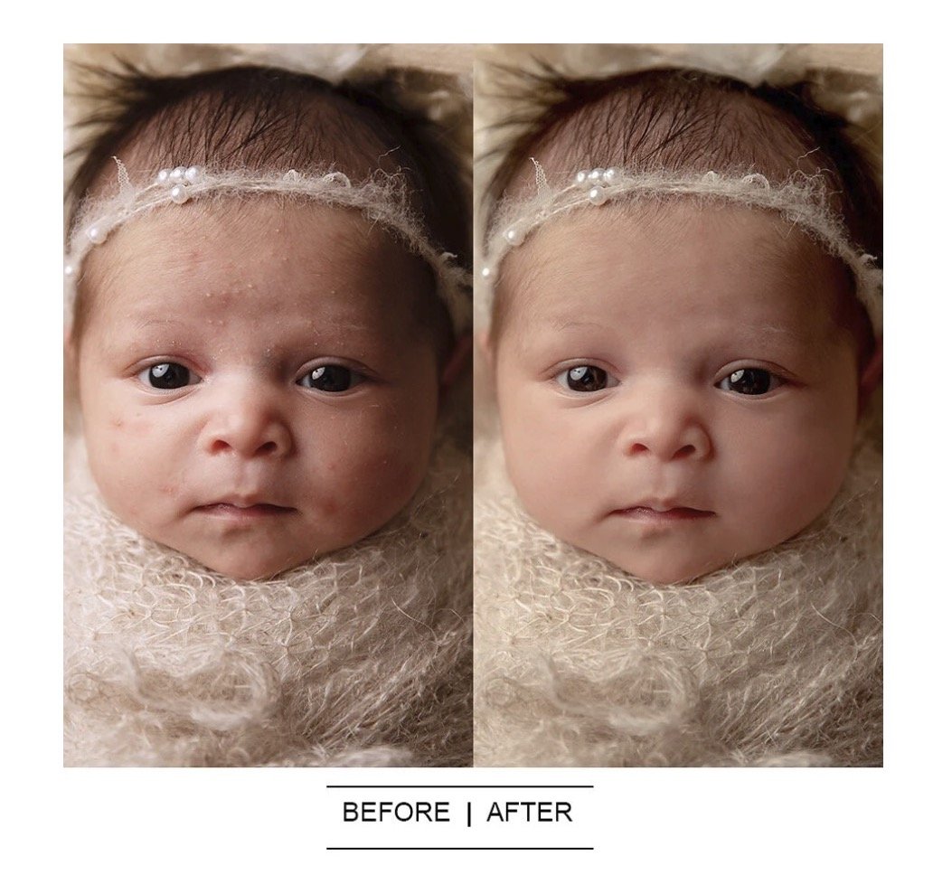 Austin newborn photographer before and after editing showing skin retouching