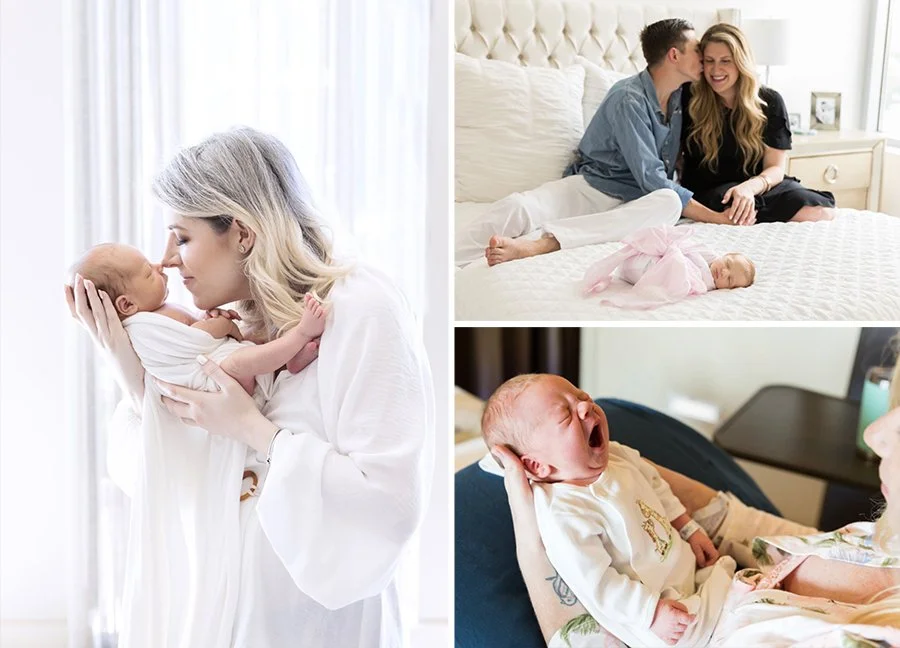 Collage of parents with newborn baby