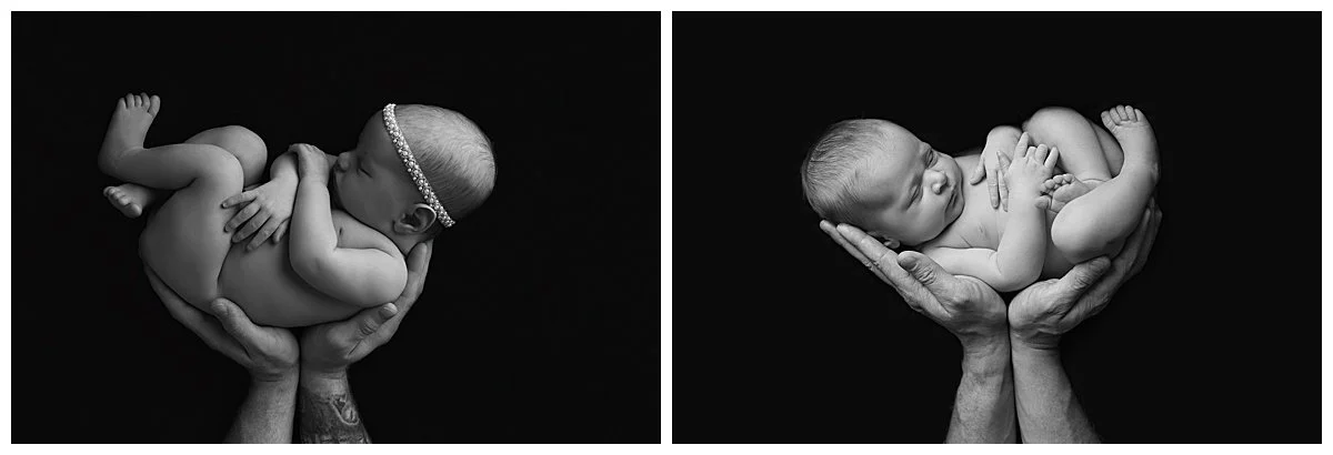 two newborn baby photos showing good and bad lighting