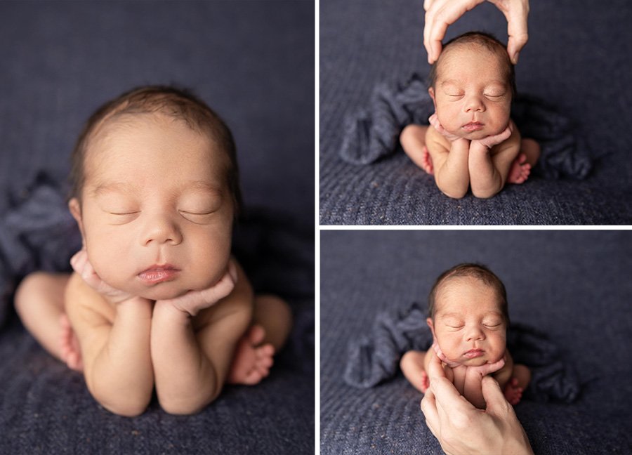 Composite newborn pose demonstrating safe posing techniques taught during newborn photography mentoring and workshops.