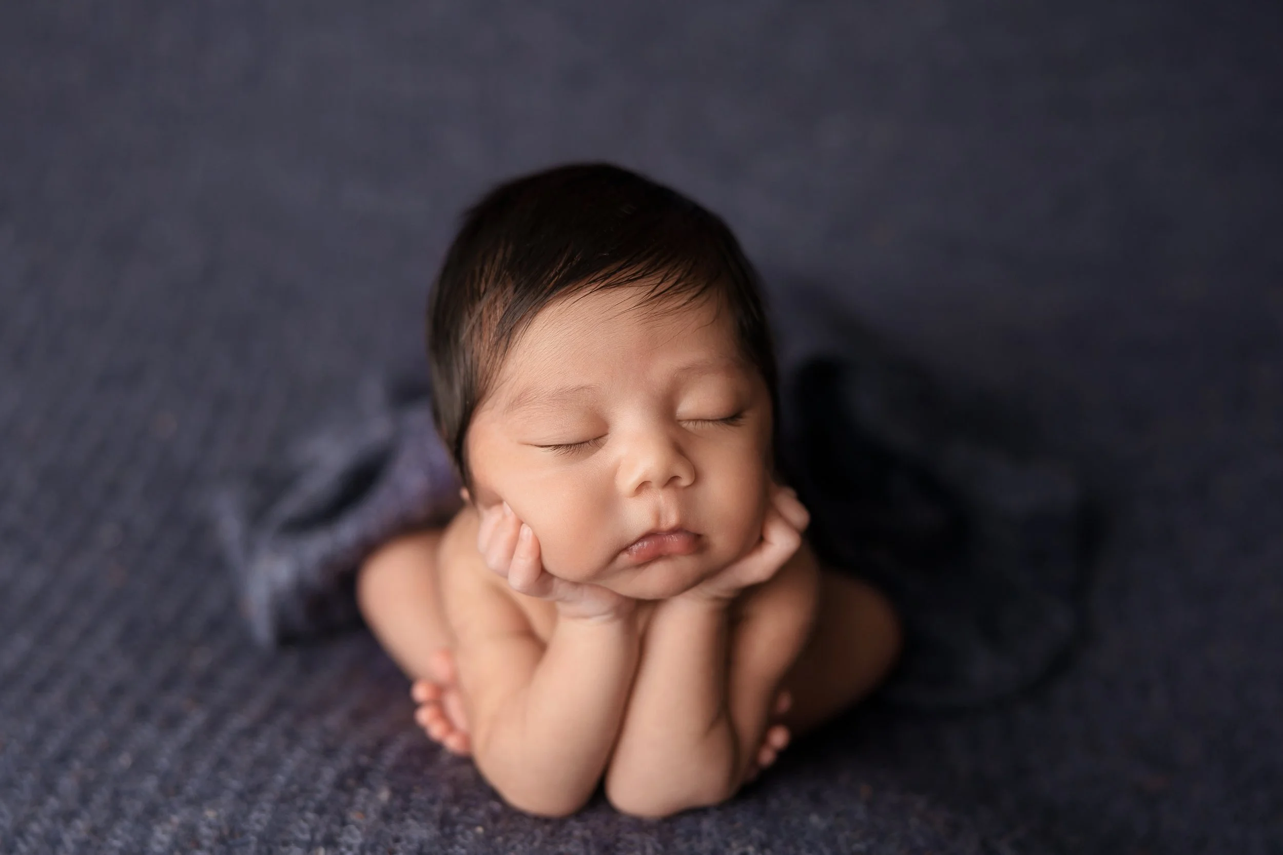 Sleeping newborn posed in a studio newborn photography session in Austin Texas.