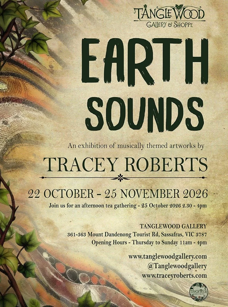 Very excited to share the beautiful musically themed artworks of @traceyrobertsartist in this exhibition starting this week!
.
Come join us on Sunday arvo from 2.30pm to hang out with us and welcome in this new show! 

Tracey Roberts is an local hill