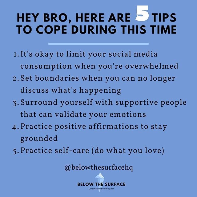 Hey bro, we wanted to make sure to check on you and leave you with a few tips for coping with the recent racial events. 
Also hang tight, we have the call this Saturday to connect with other black brothers and see how you&rsquo;re doing. We hope to s
