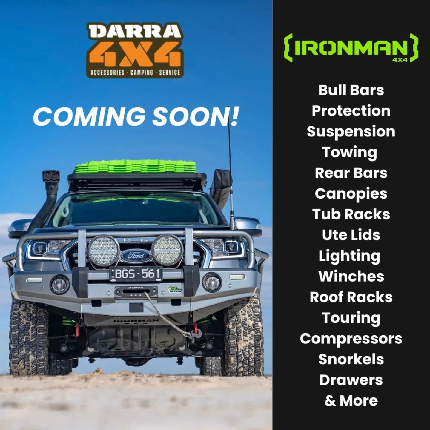 Great to see Darra 4x4 expanding their parts and accessories range with the full range of Ironman 4x4 gear available soon!