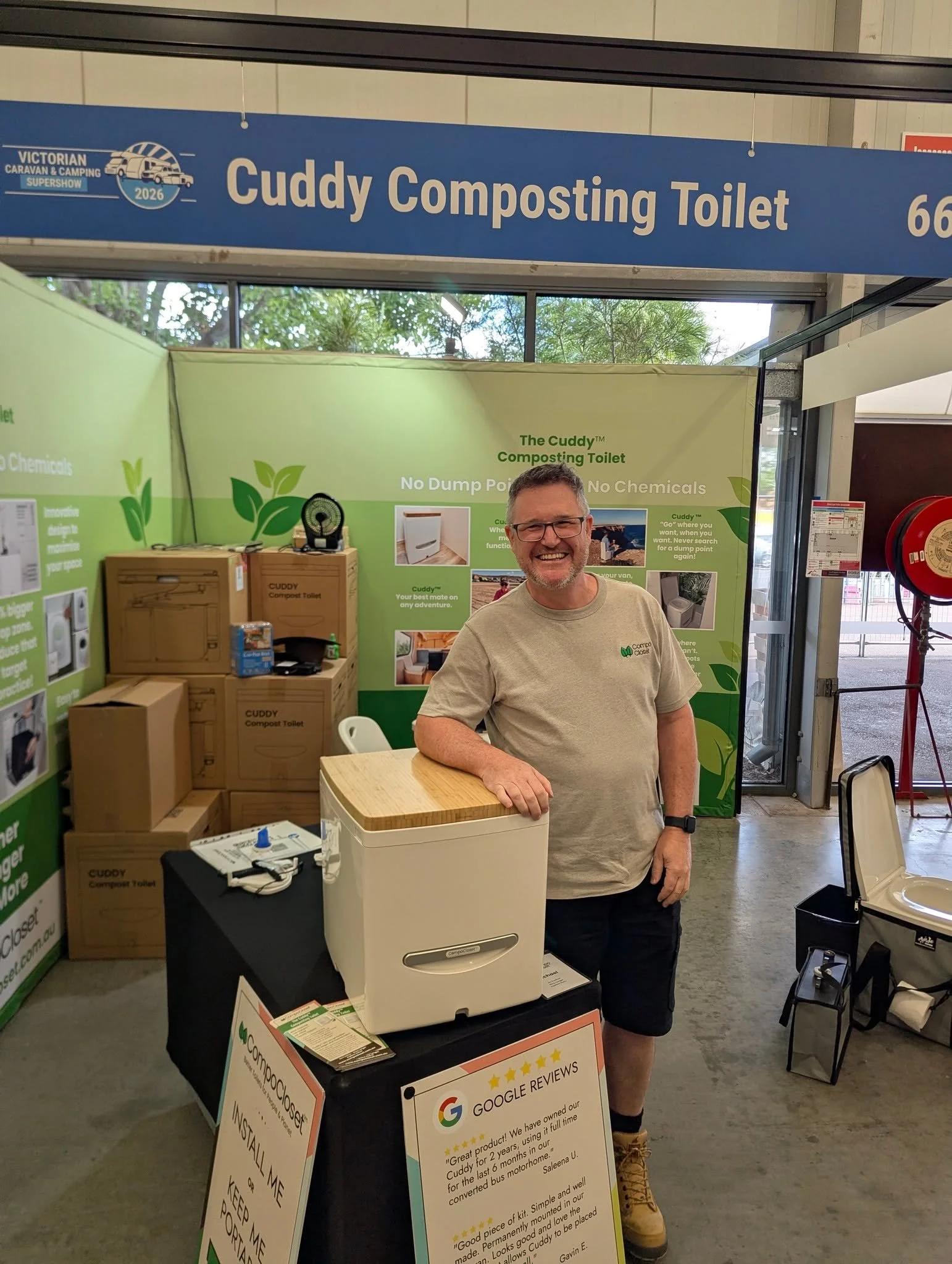 Great first day at the Vic Caravan &amp; Camping Supershow catching up with clients Michael from @compocloset.com.au and Tim &amp; Rich from @optiteccaravanmover.