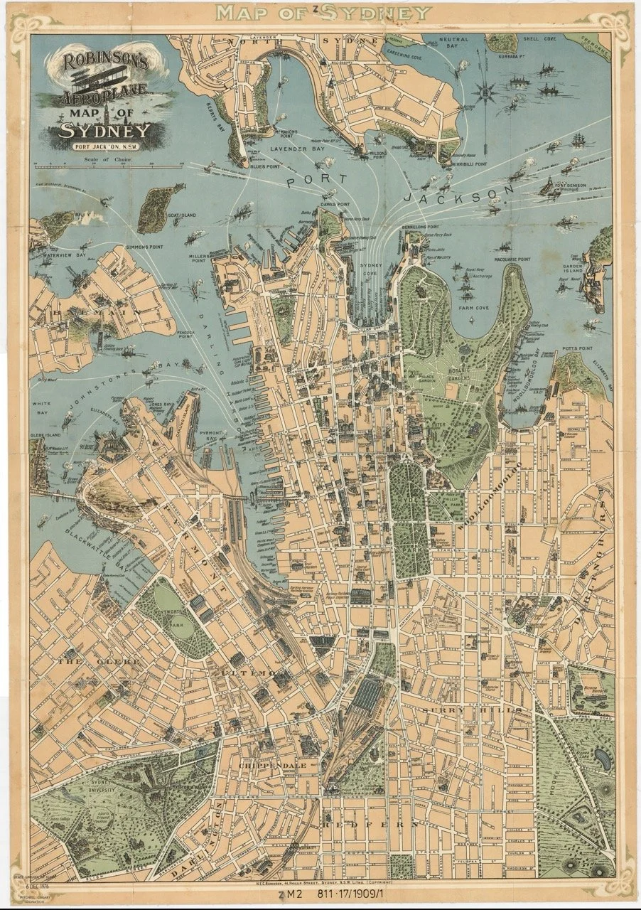 Robinson's aeroplane map of Sydney 1909