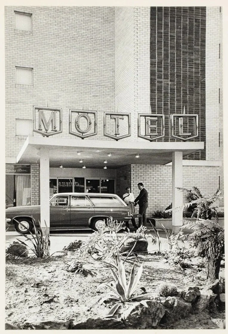 Exterior, Motel Kings Cross [with Holden HD station wagon], May 1967
