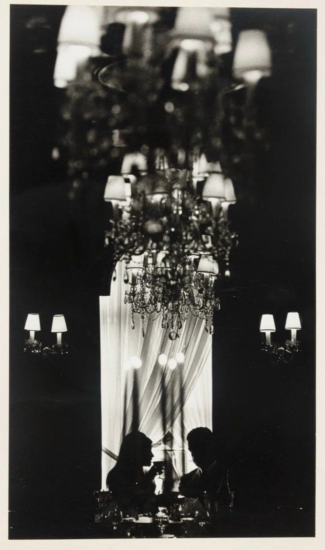 Couple at the bar and dining under chandelier, Chelsea Restaurant, Dec 1966 2