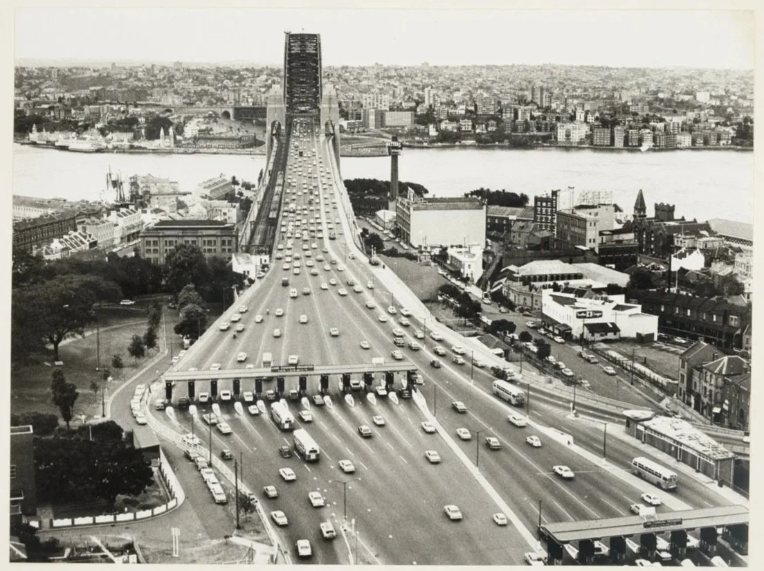 Bird's eye view of the southern toll gates and the Bradfield Highway 1965