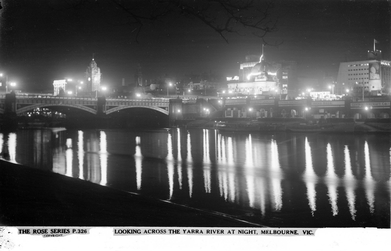 Looking Across The Yarra River At Night, Melbourne 1950s