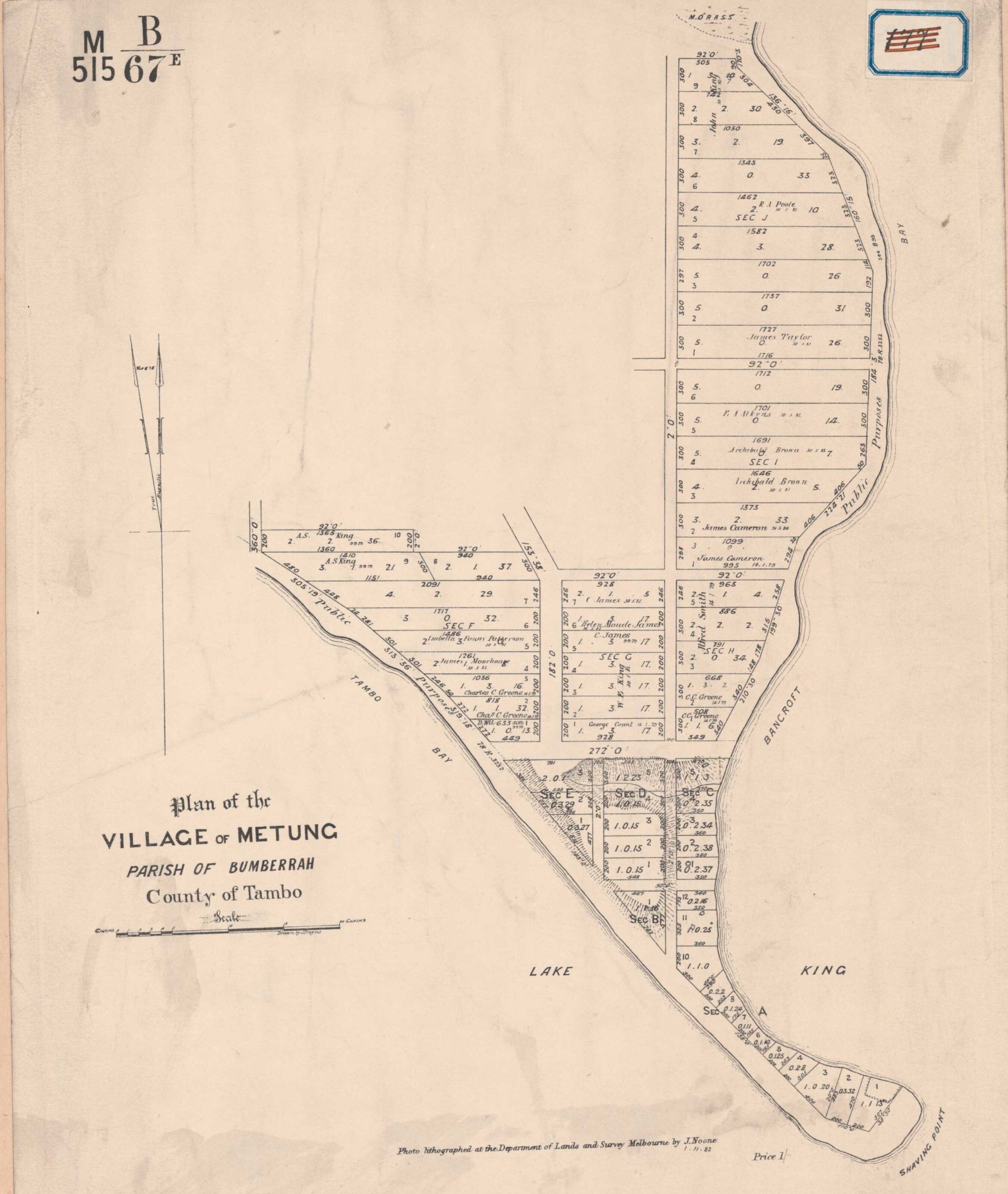 Plan of the village of Metung 1882