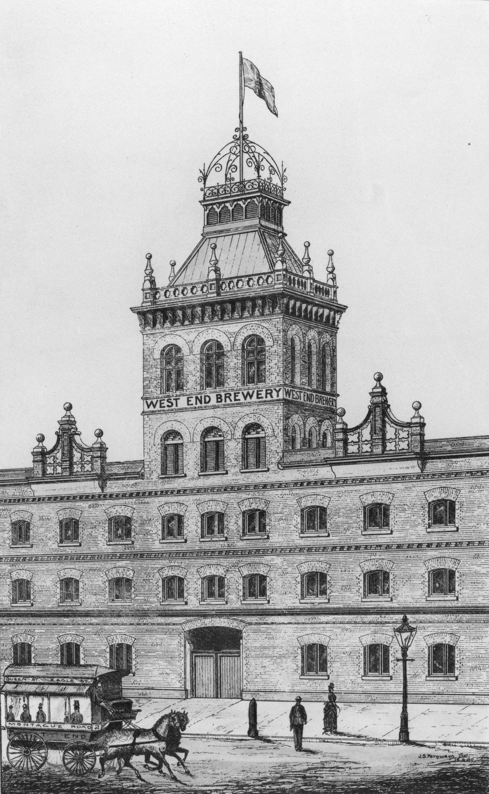 Drawing of the West End Brewery, South Brisbane, 1890