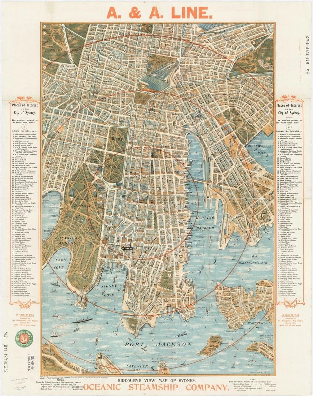 Bird's eye view map of Sydney Oceanic Steamship Company 1905