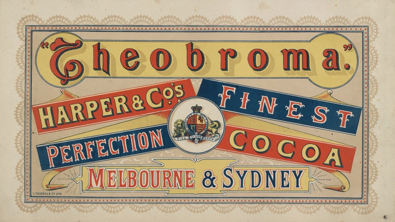 'Theobroma.' Harper's & Co's Perfection Finest Cocoa Melbourne & Sydney 1880s