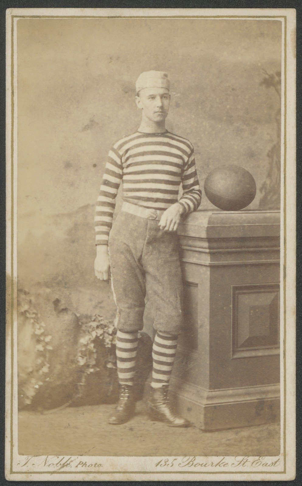Studio portrait of an unidentified footballer 1880