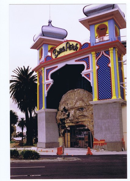 Luna Park, St Kilda, during restoration of entrance face