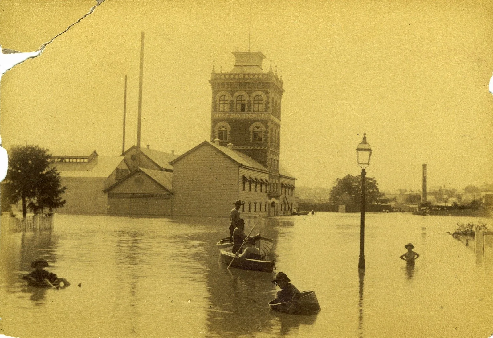 Floodwaters surround the West End Brewery, West End, Brisbane, ca. 1890